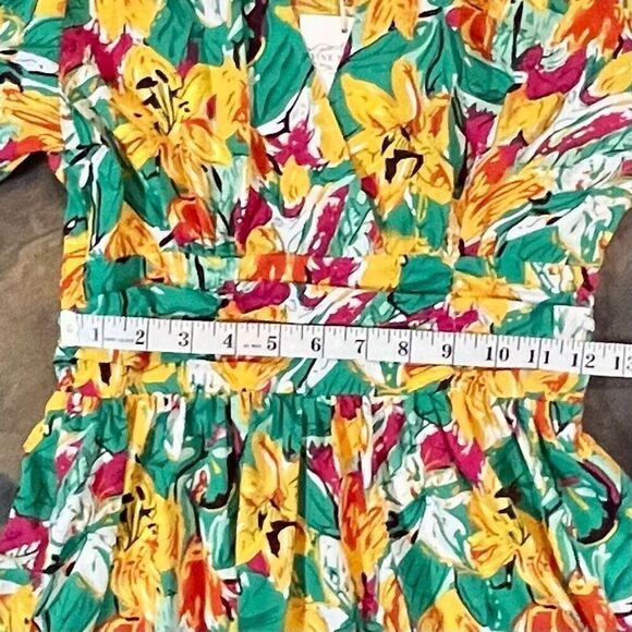 NWT Pink Martini Multicolor Floral V-neck Puff Sleeved Midi Dress - Picture 7 of 12